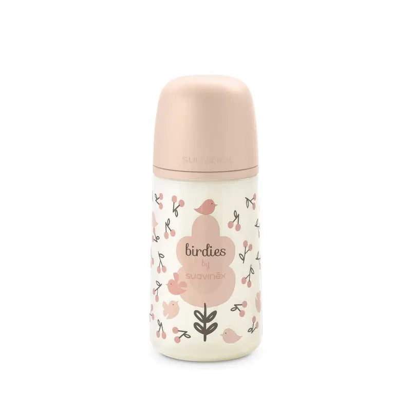 Suavinex Baby Bottle Teat Sx Pro Medium Flow (M) +3 Months Birdies Pink, 270 ml