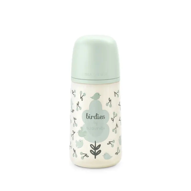 Suavinex Feeding Bottle Teat Sx Pro Medium Flow (M) +3 Months Birdies Green, 270 ml