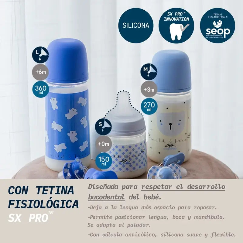 Suavinex Baby Bottle Teat Sx Pro Medium Flow (M) +3 Months Wild&Free Blue, 270 ml