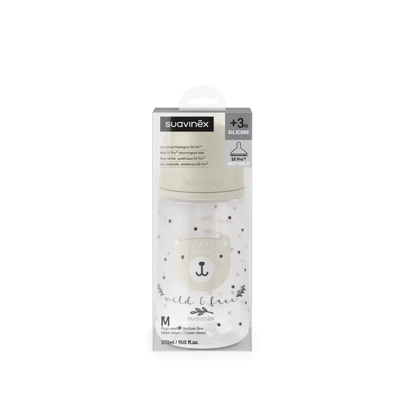 Suavinex Baby Bottle Teat Sx Pro Medium Flow (M) +3 Months Wild&Free Beige, 270 ml