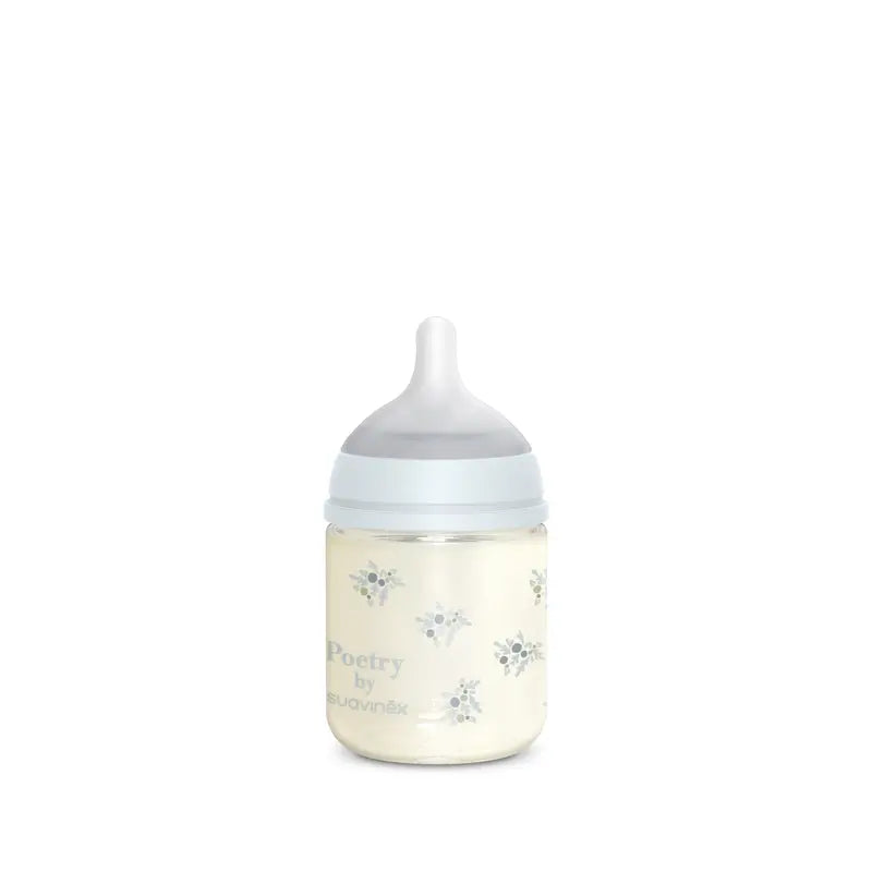 Suavinex Glass Bottle 120 Ml, Slow Flow (S), +0 Months, Blue Poetry