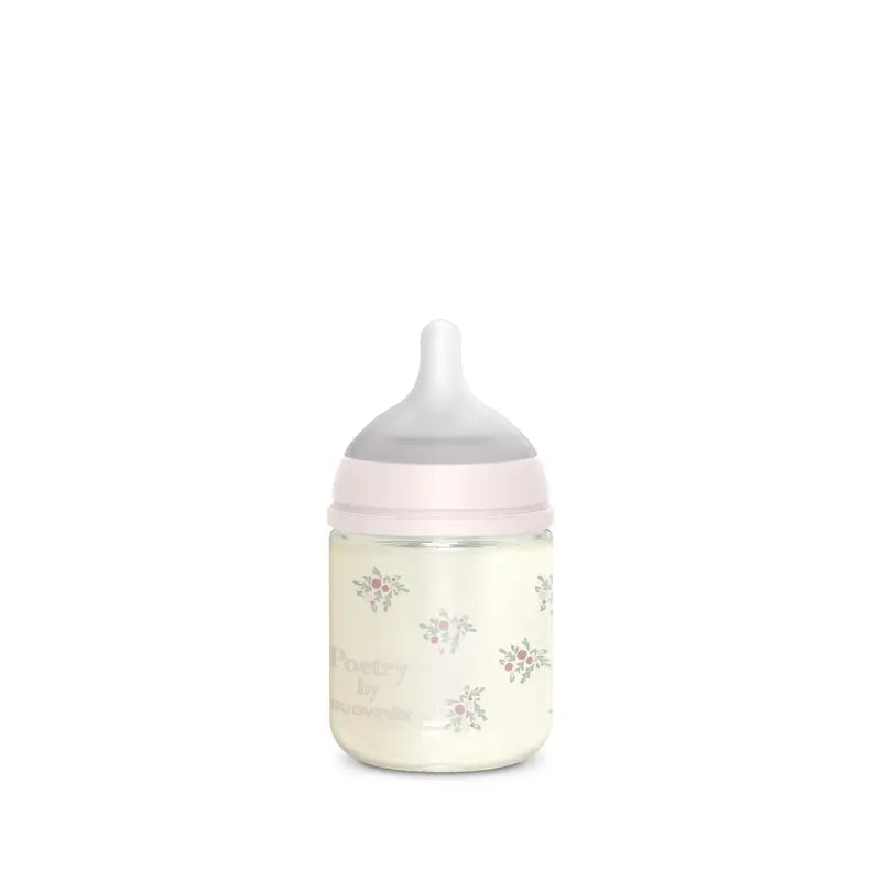 Suavinex Baby Bottle Glass 120 Ml, Slow Flow (S), +0 Months, Pink Poetry