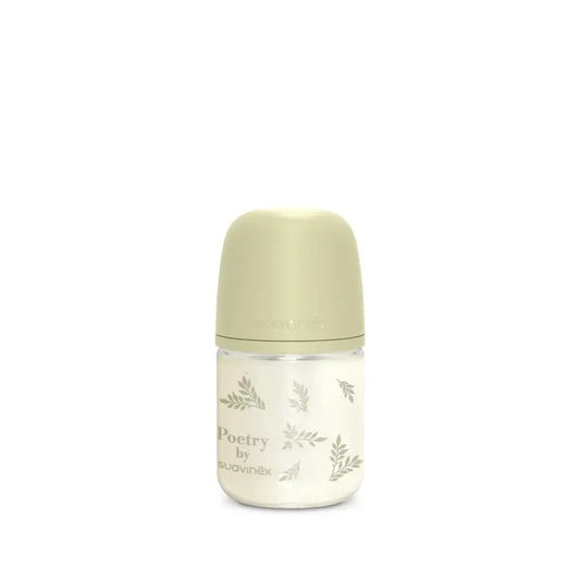 Suavinex Glass Bottle 120 Ml, Slow Flow (S), +0 Months, Green Poetry