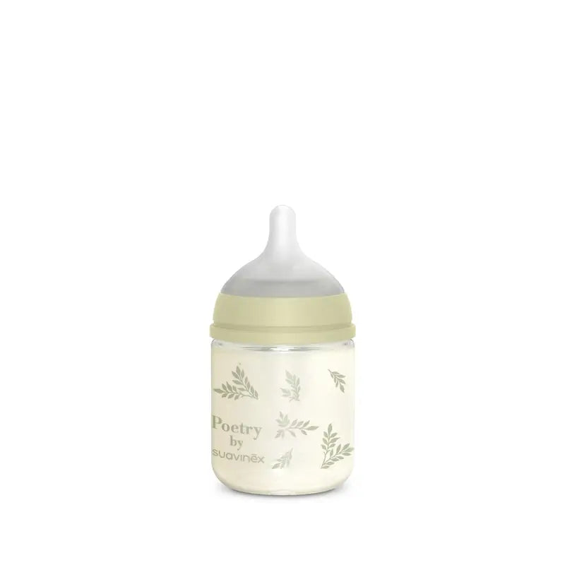 Suavinex Glass Bottle 120 Ml, Slow Flow (S), +0 Months, Green Poetry