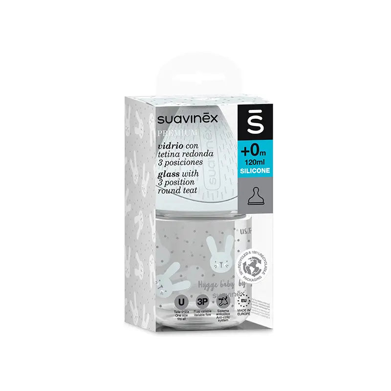 Suavinex Baby Bottle Premium Rabbit Colour Grey, 120 ml