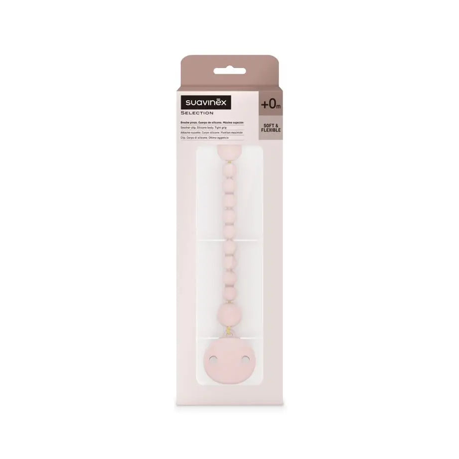 Suavinex Silicone Clip, Pacifier Holder With Silicone Chain, One Piece, +0 Months, Colour Essence, Nude