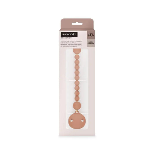Suavinex Silicone Clamp, Pacifier Holder With Silicone Chain, One-Piece, +0 Months, Colour Essence, Tile