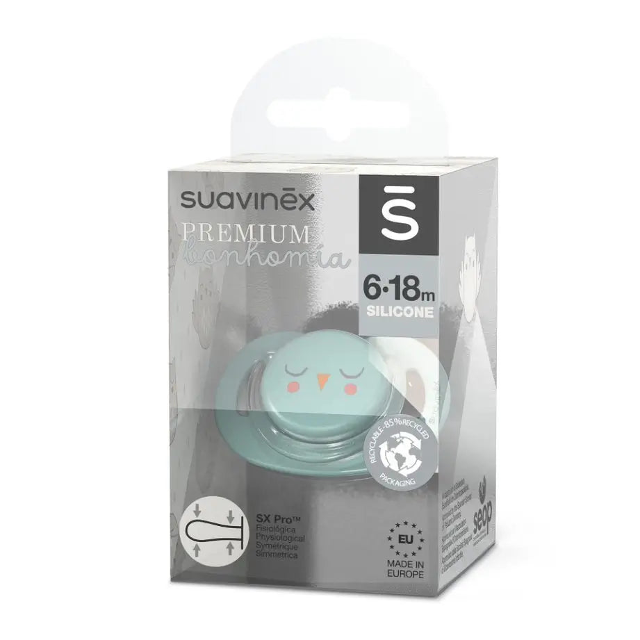 Suavinex Premium Soother For Babies 6-18 Months. Soother With Physiological Silicone Teat Sx Pro. Bonhomia, Green