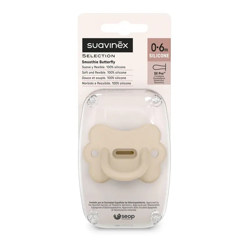 Suavinex Pacifier All Silicone Soother Sx Pro, 0/6 Months, Irish Cream Butterfly