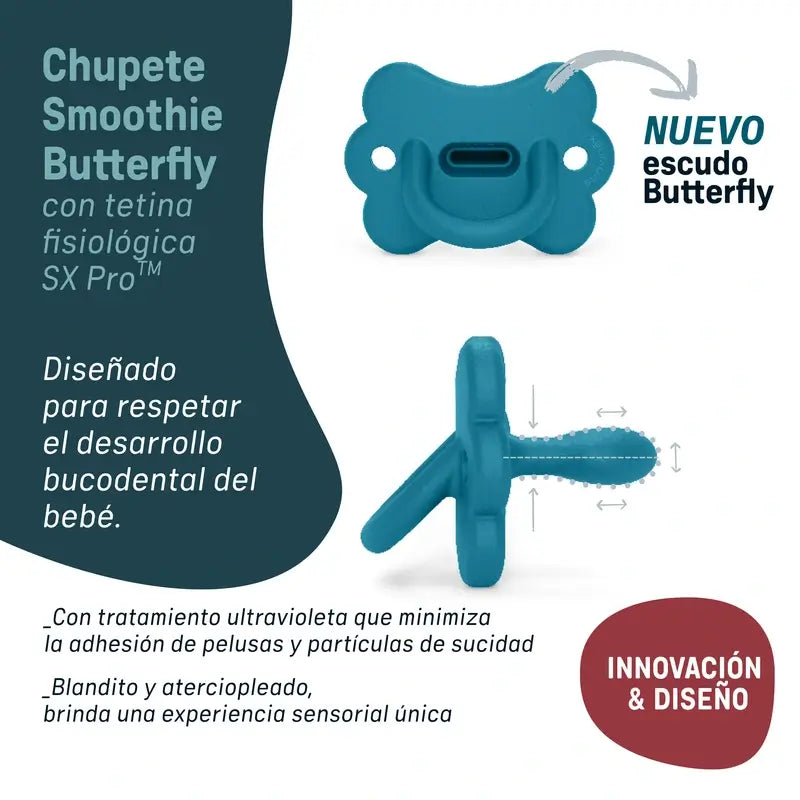 Suavinex Pacifier All Silicone Soother Sx Pro, 0/6 Months, Butterfly Rosewater