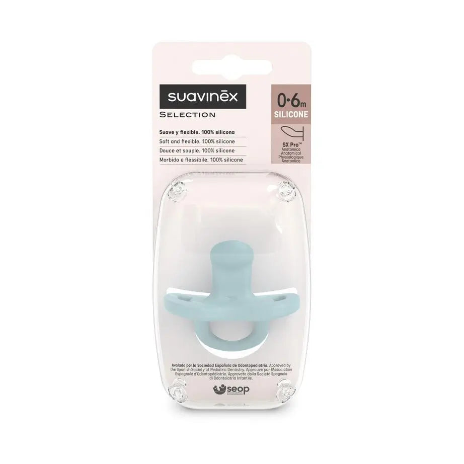 Suavinex Pacifier All Silicone, For Babies 0/6 Months, Pacifier With Anatomical Teat Sx Pro, Colour Essence, Blue