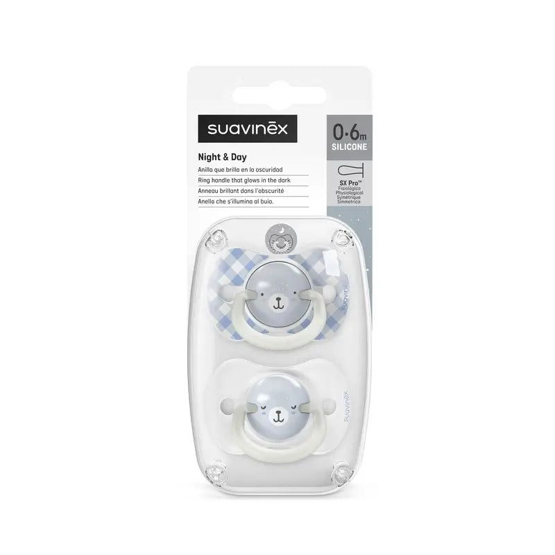 Suavinex Night & Day Night Soothers Sx Pro Teat 0/6 Months Blue, 2 units