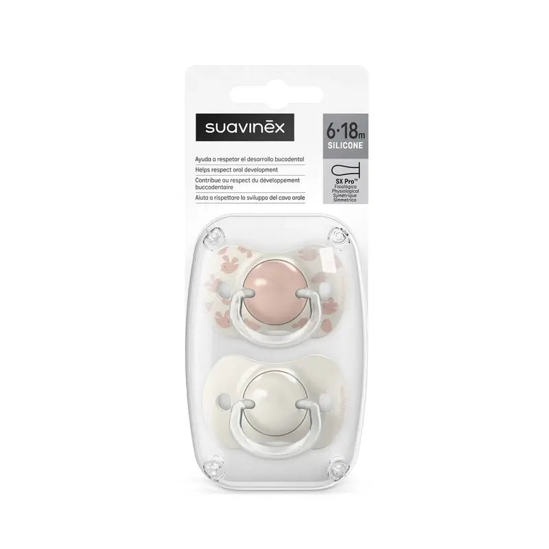 Suavinex Pacifiers Teat Sx Pro 6/18 Months Birdies Pink, 2 units
