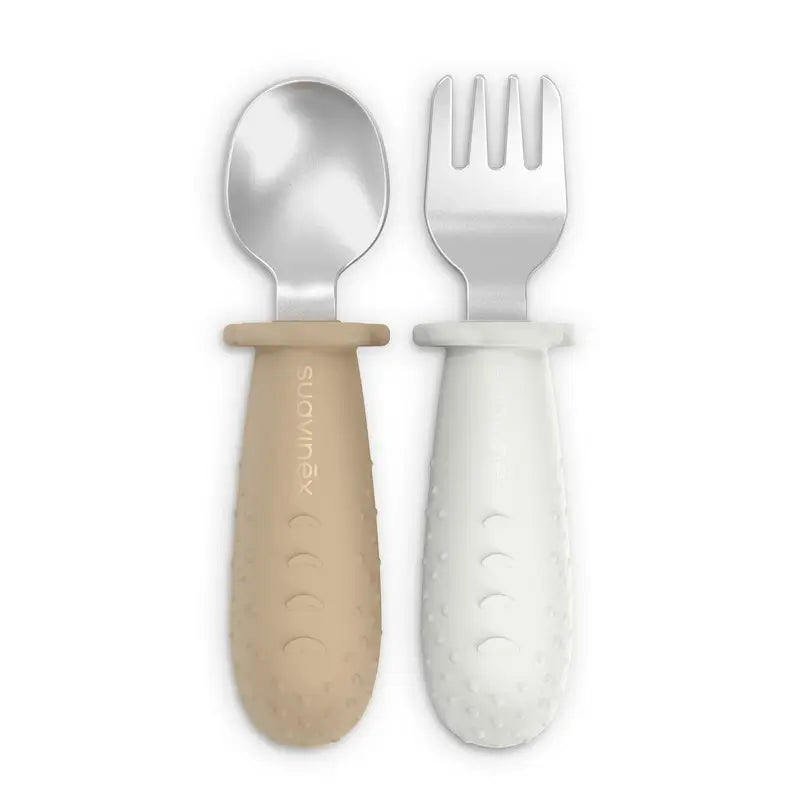 Suavinex Cutlery Learning Stainless Steel, +6 Months, Beige