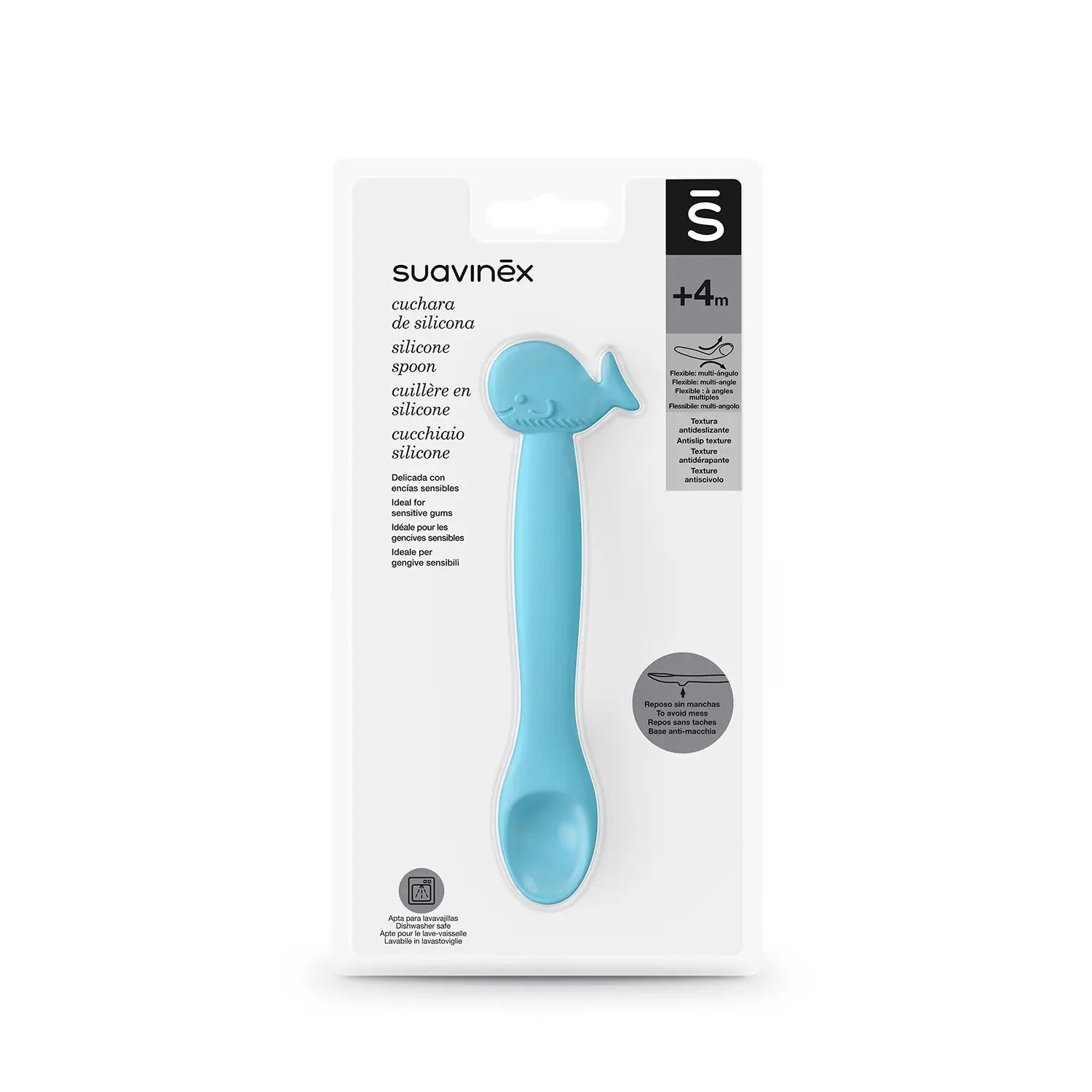Suavinex Silicone Spoon For Babies +4 Months, Colour Blue