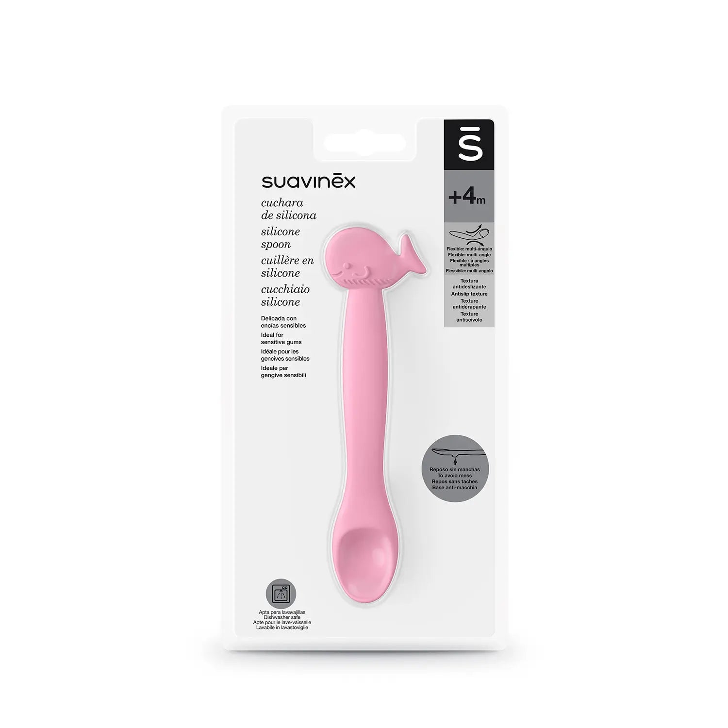 Suavinex Silicone Spoon For Babies +4 Months, Colour Pink