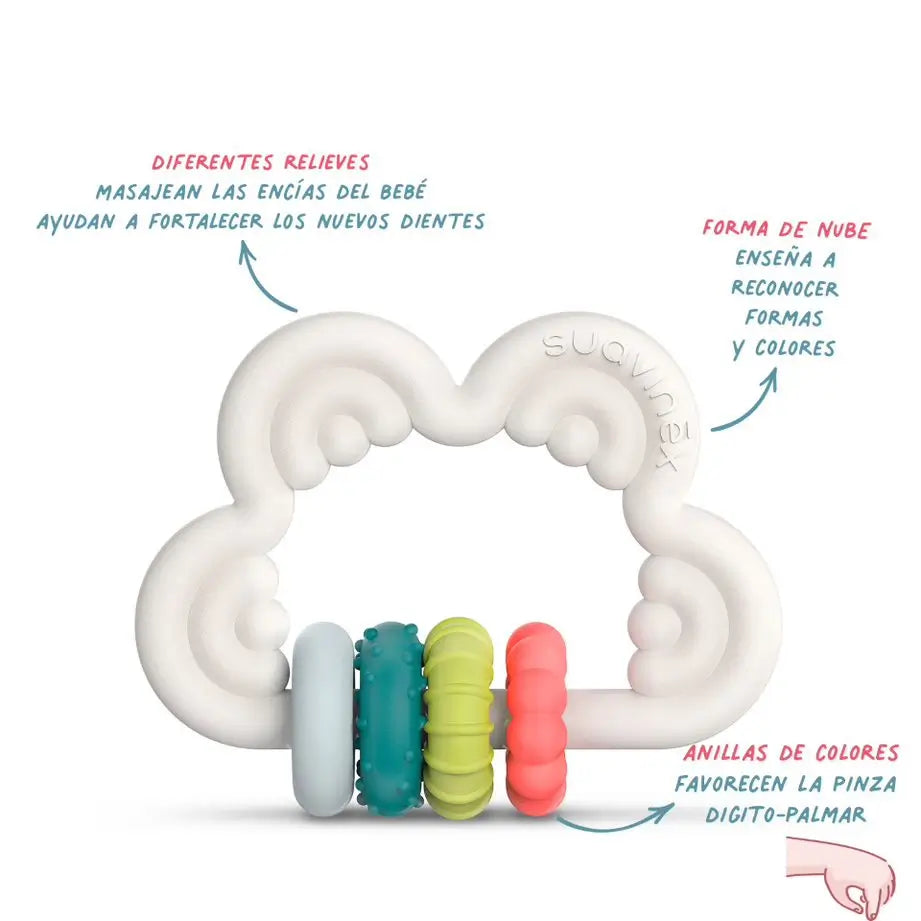 Suavinex Teether Silicone Teether +6 Months, Cloud, White