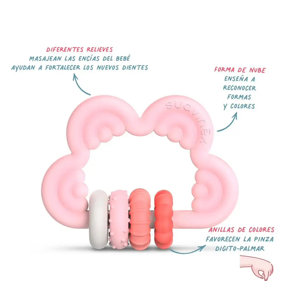 Suavinex Teether Silicone Teether +6 Months, Cloud, Pink