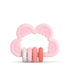 Suavinex Silicone Teether +6 Months. Didactic teether. Flexible and light teething ring. Cloud Design. Pink colour.