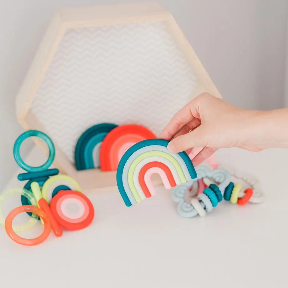 Suavinex Silicone Teether +0 Months, Rainbow, Pink