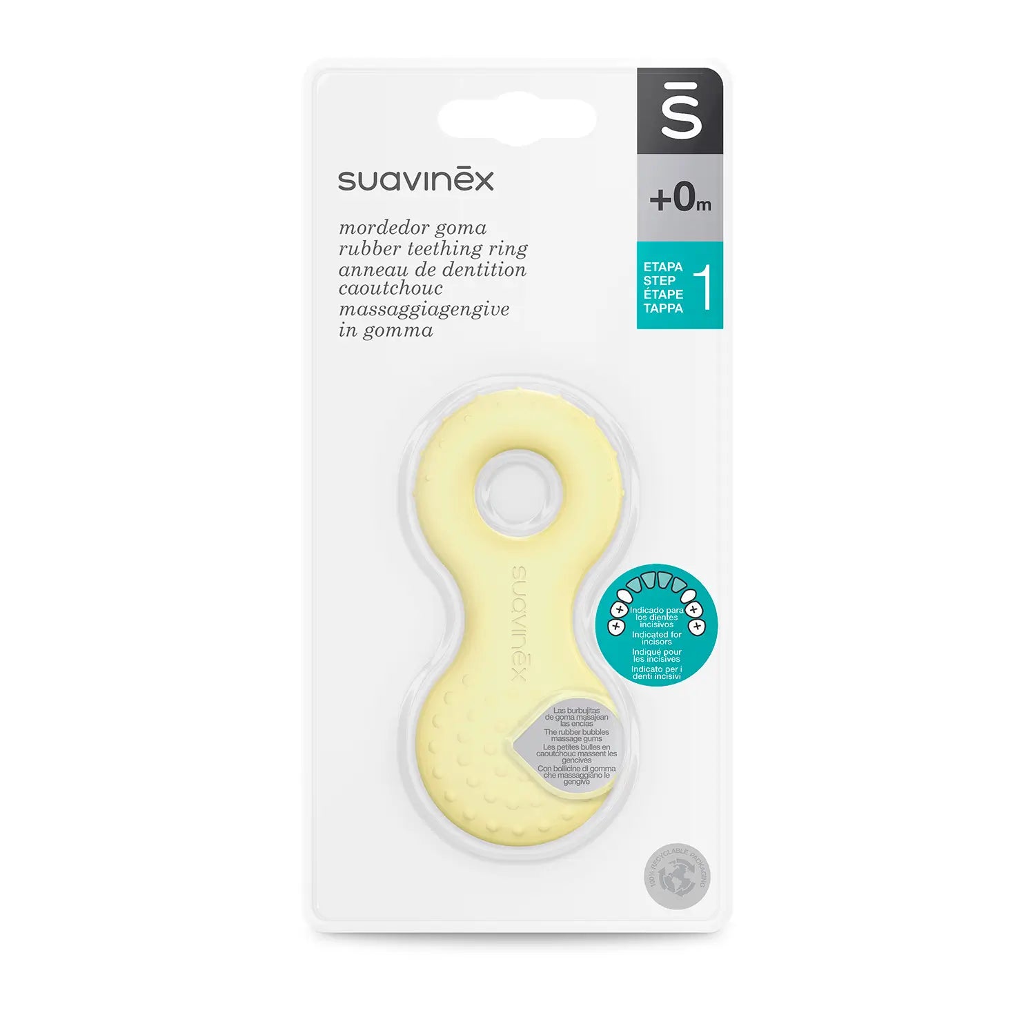 Suavinex Rubber Teether +0 Months, Teething Ring, Yellow