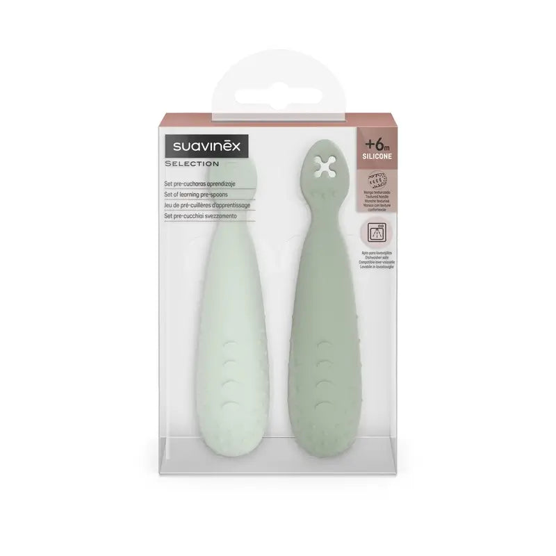 Suavinex Pack 2 Silicone Spoons, +6 Months, Green