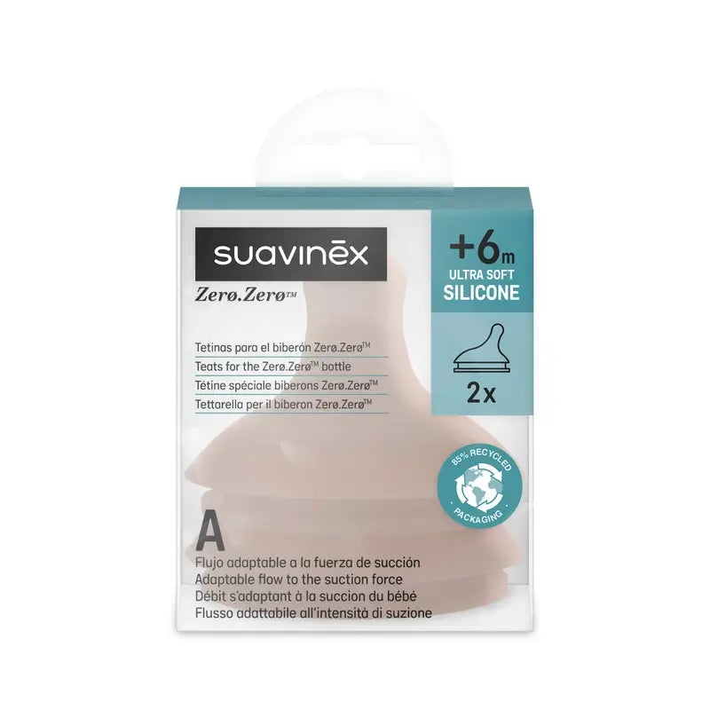Suavinex Pack 2 Teats Zero Zero Adaptable Flow (A), +0 Months, Deep