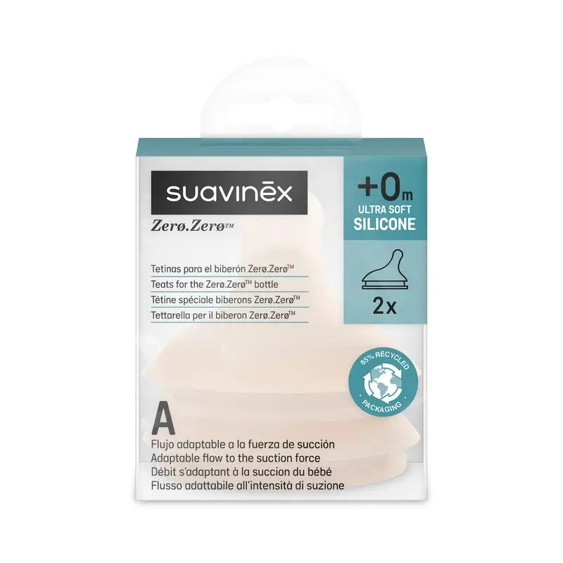 Suavinex Pack 2 Teats Zero Zero, Adaptable Flow (A), +0 Months, Fair