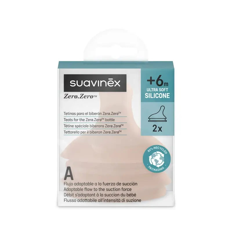 Suavinex Pack 2 Teats Zero Zero Adaptive Flow (A), +0 Months, Medium