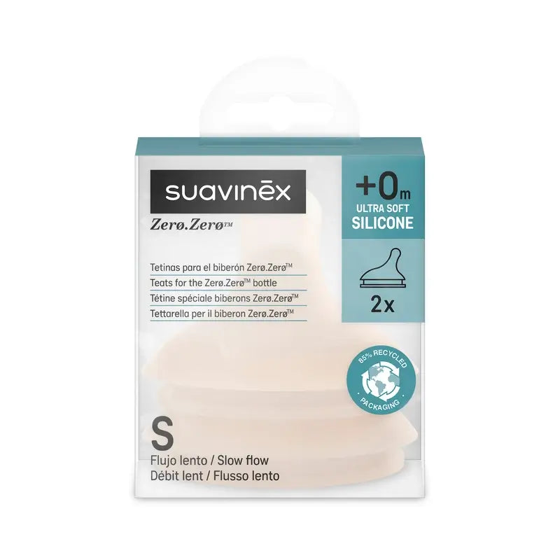 Suavinex 2 Pack 2 Teats Zero Zero, Slow Flow (S), +0 Months, Fair