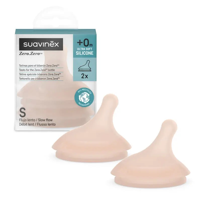 Suavinex 2 Pack 2 Teats Zero Zero Slow Flow (S), +0 Months, Medium