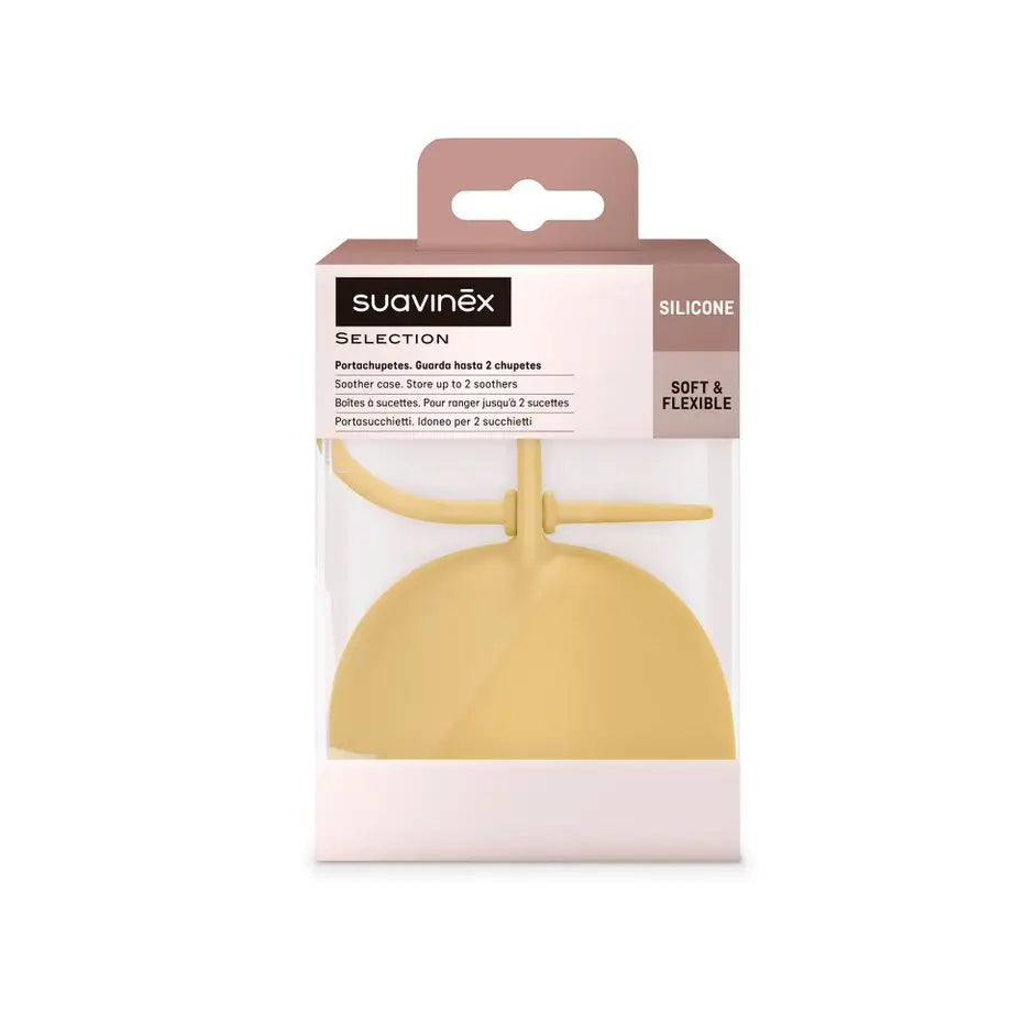Suavinex Baby Soother Holder. Flexible Silicone Soother Case. 2 Soothers. +0 Months. Colour Essence, Mustard
