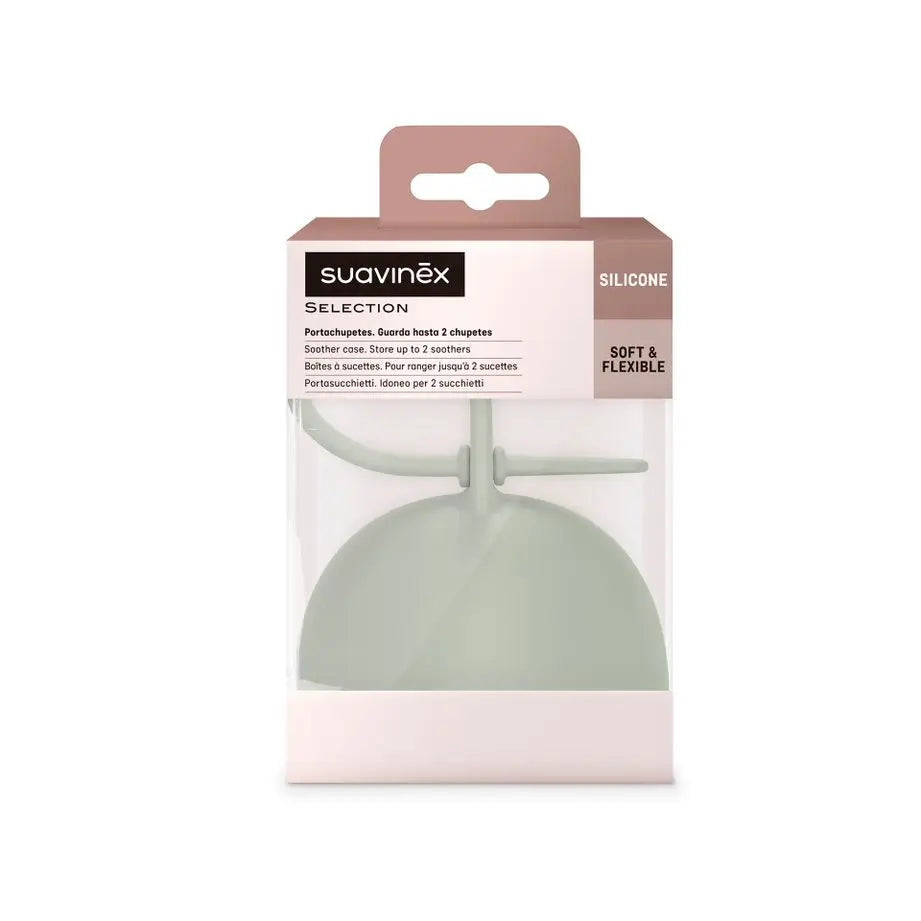 Suavinex Baby Soother Holder. Flexible Silicone Soother Case. 2 Soothers. +0 Months. Colour Essence, Green