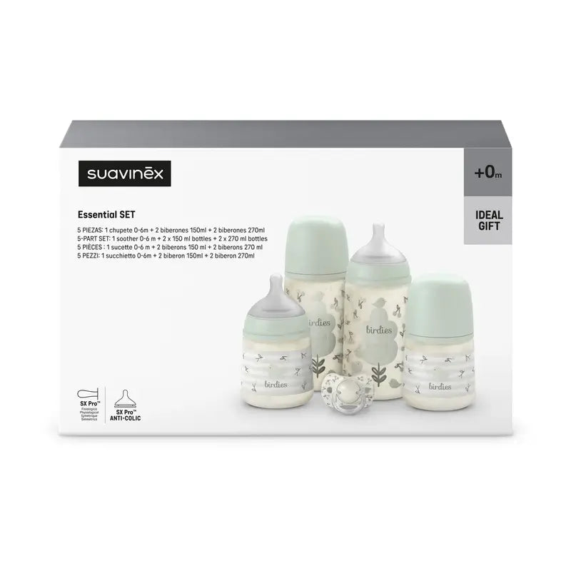 Suavinex Baby Bottles and Soother Gift Set Pink +0M Birdies Green