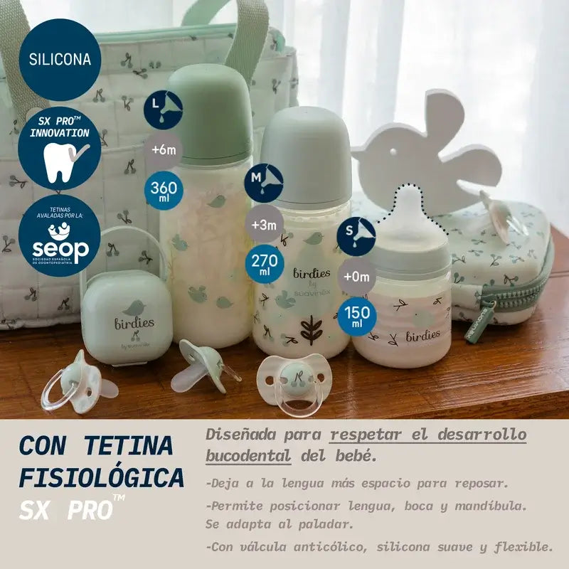 Suavinex Baby Bottles and Soother Gift Set Pink +0M Birdies Green