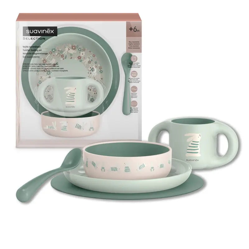 Suavinex Baby Tableware +6 Months, White Green