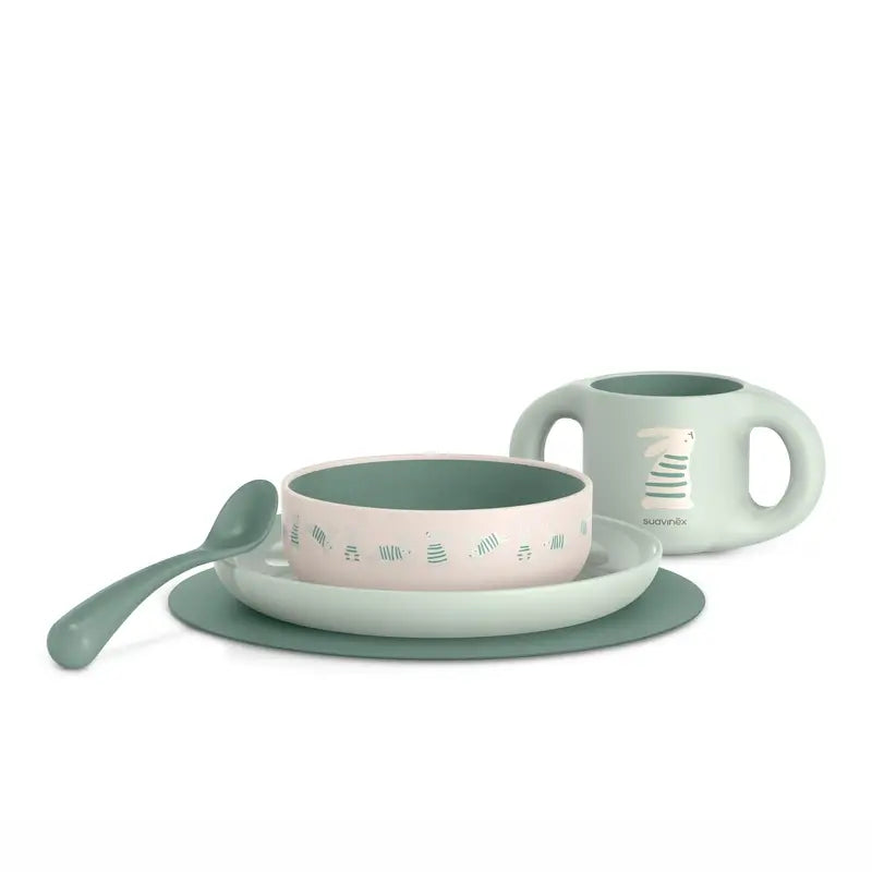 Suavinex Baby Tableware +6 Months, White Green