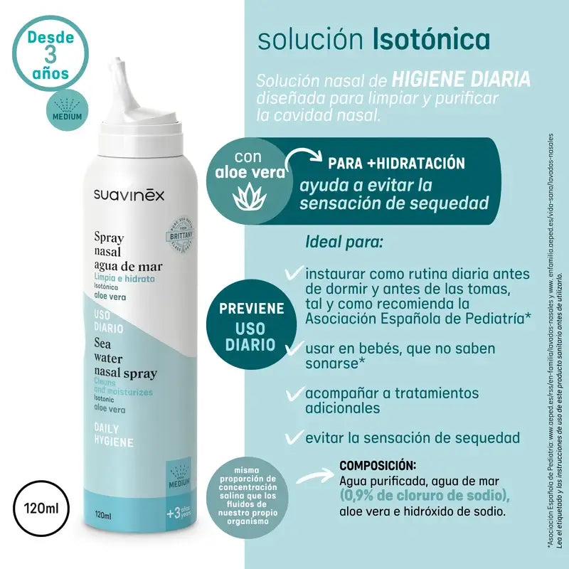 Suavinex Children's Isotonic Nasal Spray, +3 Years, Daily Hygiene, 120 Ml