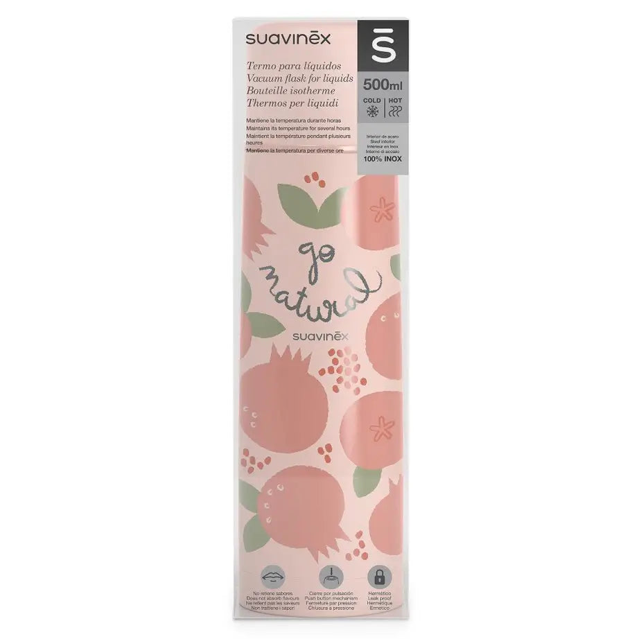 Suavinex Liquid Thermos For Baby. Stainless Steel Thermos. For hot and cold drinks. 500 Ml. Coral