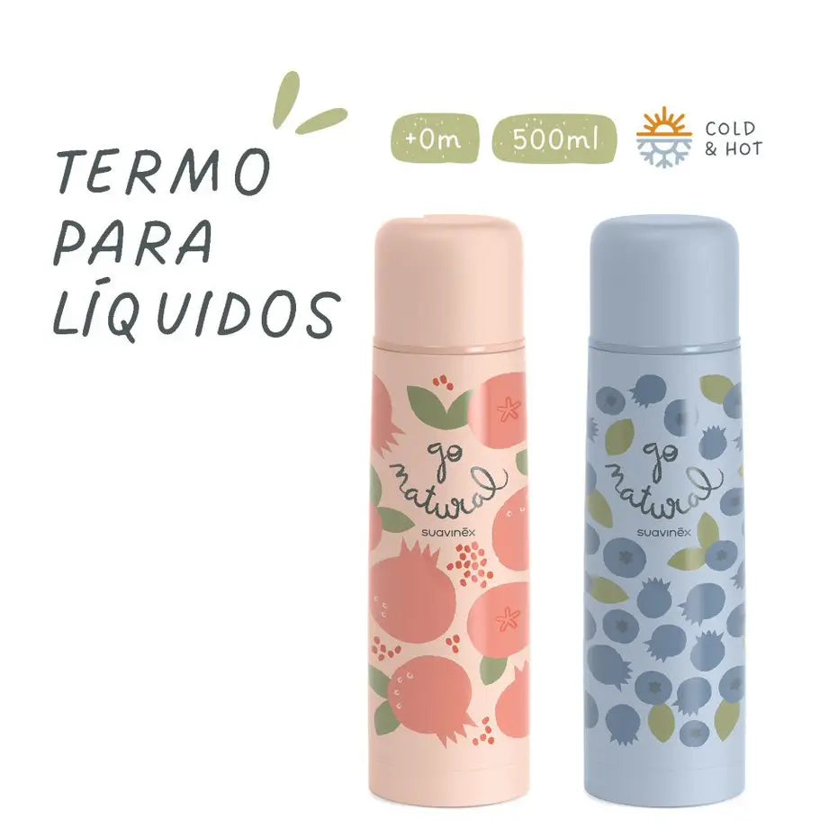 Suavinex Liquid Thermos For Baby. Stainless Steel Thermos. For hot and cold drinks. 500 Ml. Coral