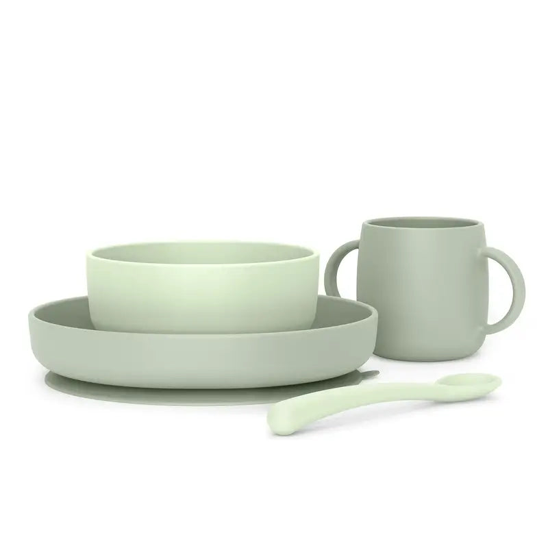 Suavinex Silicone Tableware 4 Pieces With Suction Cup, +4 Months, Green