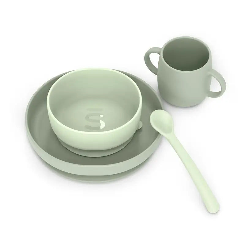Suavinex Silicone Tableware 4 Pieces With Suction Cup, +4 Months, Green