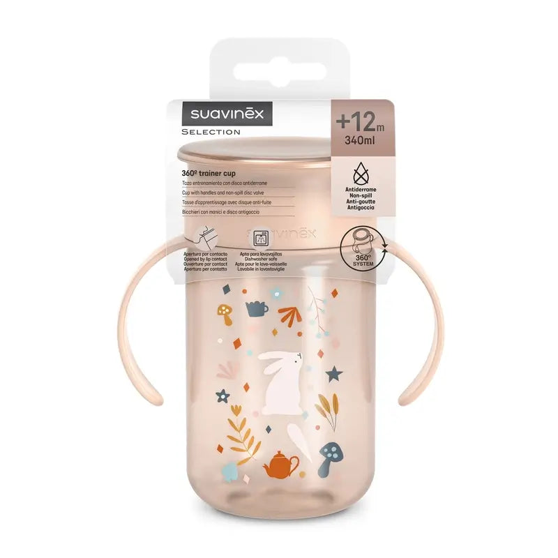 Suavinex 360 Non-Spill Cup 340 Ml, +12 Months, Wonderland Pink