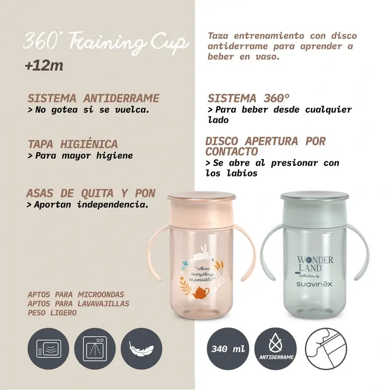 Suavinex 360 Non-Spill Cup 340 Ml, +12 Months, Wonderland Pink
