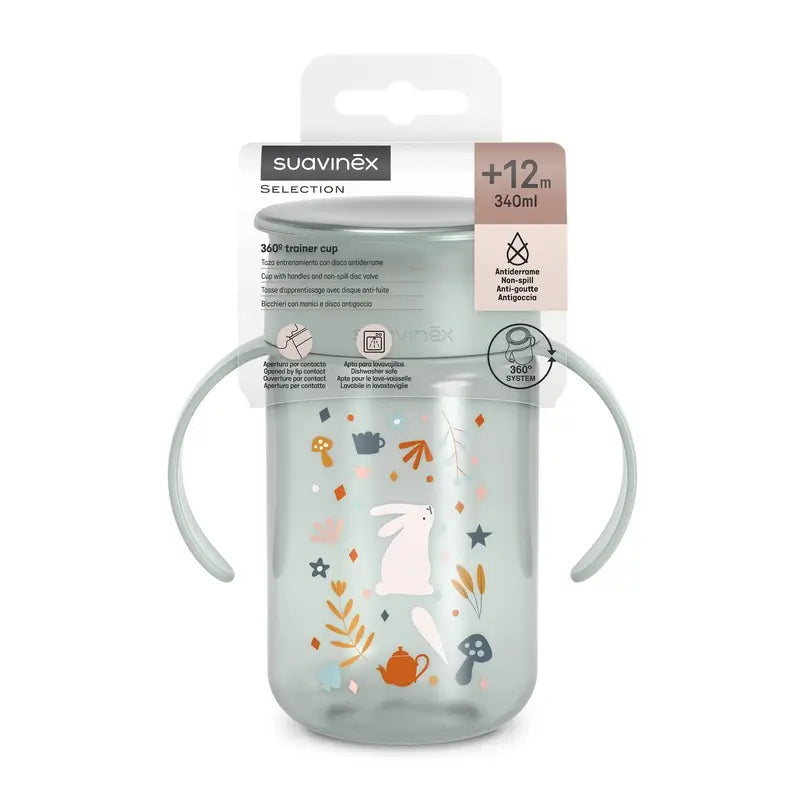 Suavinex 360 Non-Spill Cup 340 Ml, +12 Months, Wonderland Green