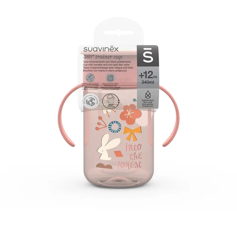 Suavinex 360 Training Cup With Handles 340 Ml, Non-Spill, +12 Months, Pink