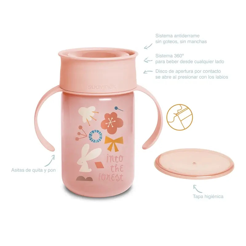 Suavinex 360 Training Cup With Handles 340 Ml, Non-Spill, +12 Months, Pink