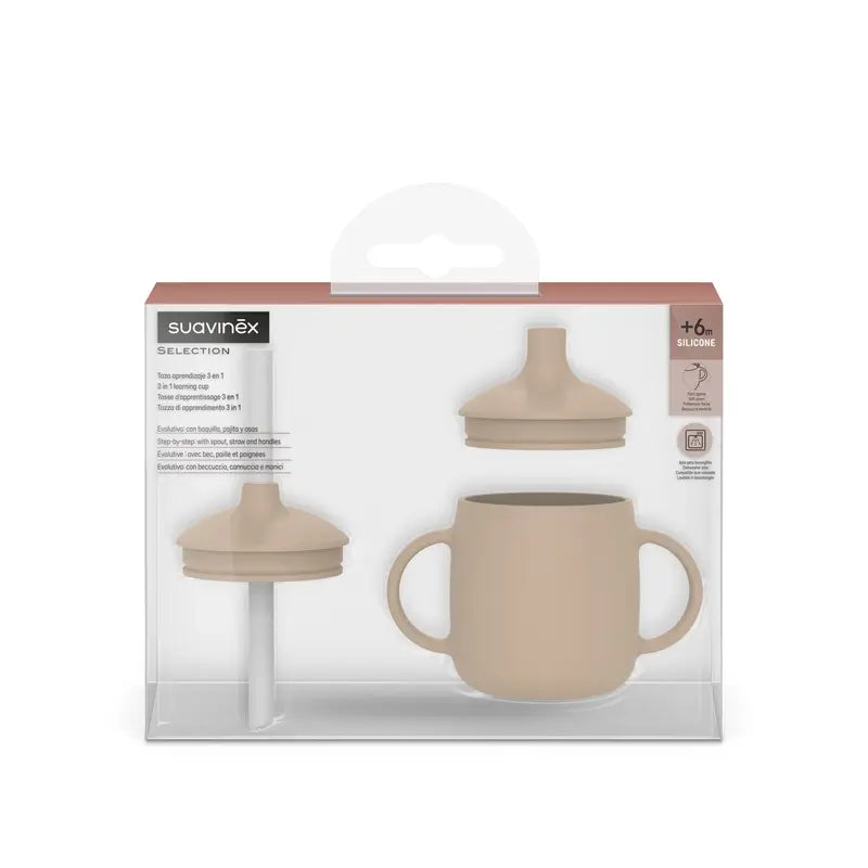 Suavinex 3-in-1 Silicone Learning Cup, +6 Months, Beige
