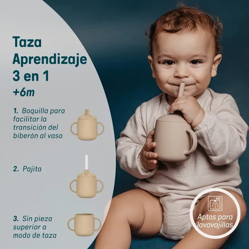 Suavinex 3-in-1 Silicone Learning Cup, +6 Months, Beige