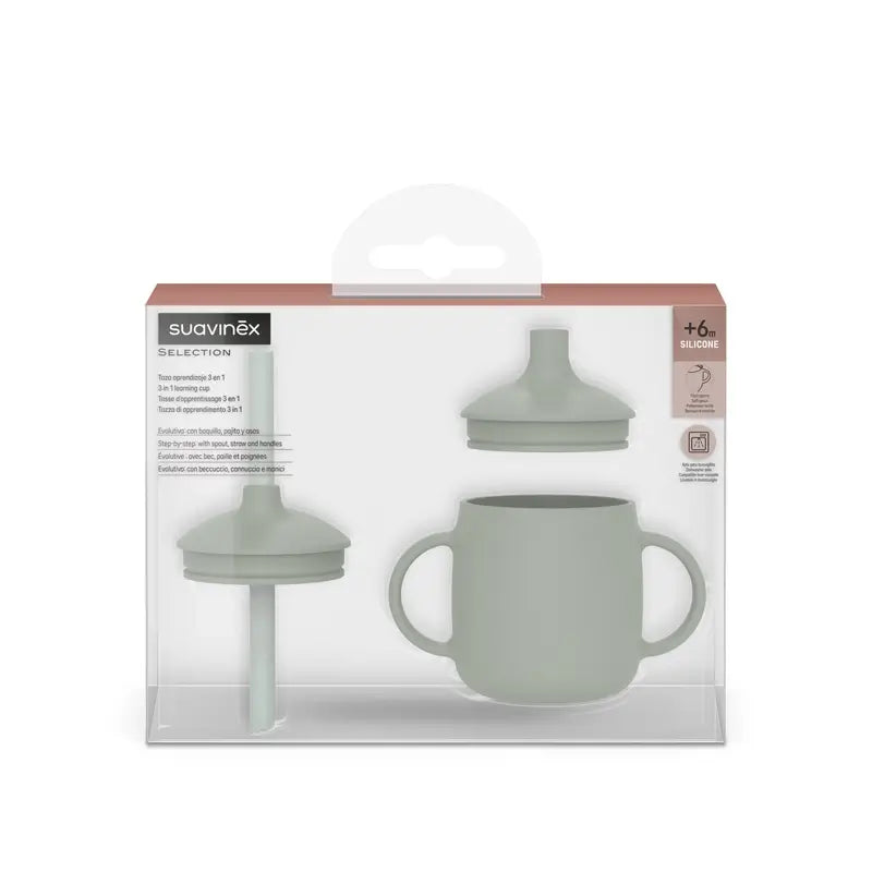Suavinex Learning Cup 3-In-1 Silicone, +6 Months, Green